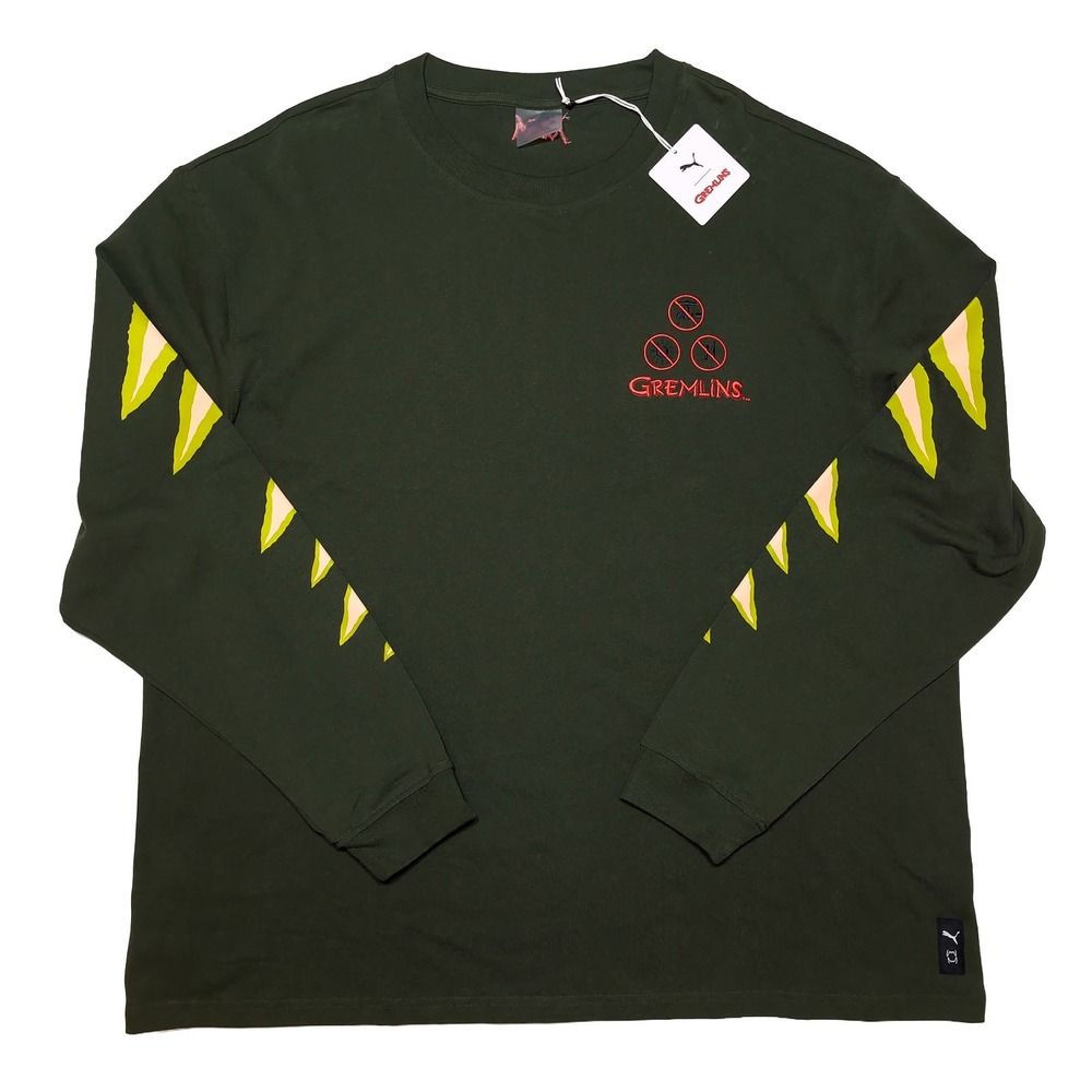 PUMA Gremlins Long Sleeve Shirt Mens XXL Green New Spike 625357-01 Graphic Tee